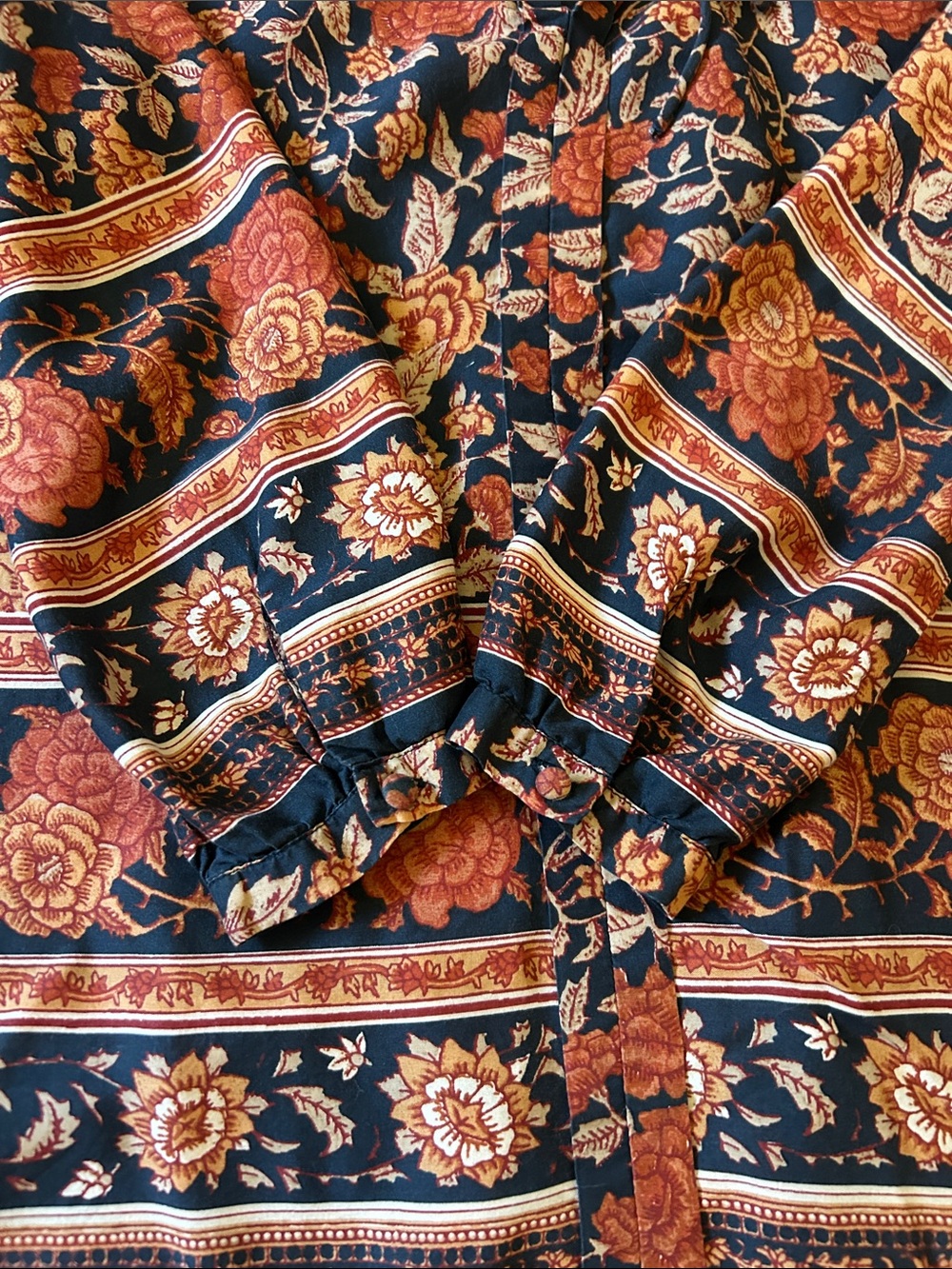 Lucky Brand Women’s Small Navy Floral Tie Neck Peasant Blouse Boho - Picture 9 of 11